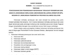 Pemprov Sulsel Terbitkan Edaran Anti Kekerasan terhadap Perempuan dan Anak bagi ASN